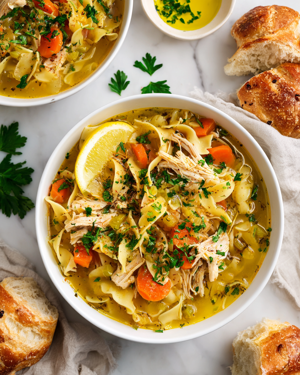 Comfortante Zuppa di Pollo con Noodles Zuppa di pollo con noodles autunnale, ricetta confortante e facile da preparare, ideale per serate fresche, una piatto nutriente e delizioso.