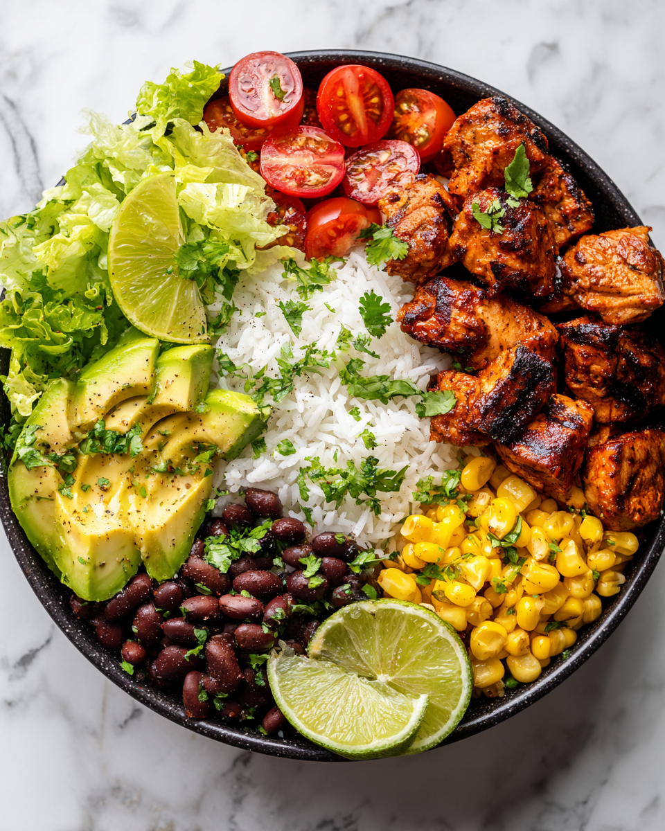 Deliziosi Burrito Bowl Chipotle per le Feste Burrito Bowl Chipotle ricco di sapori e freschezza, perfetto per i pasti in famiglia.