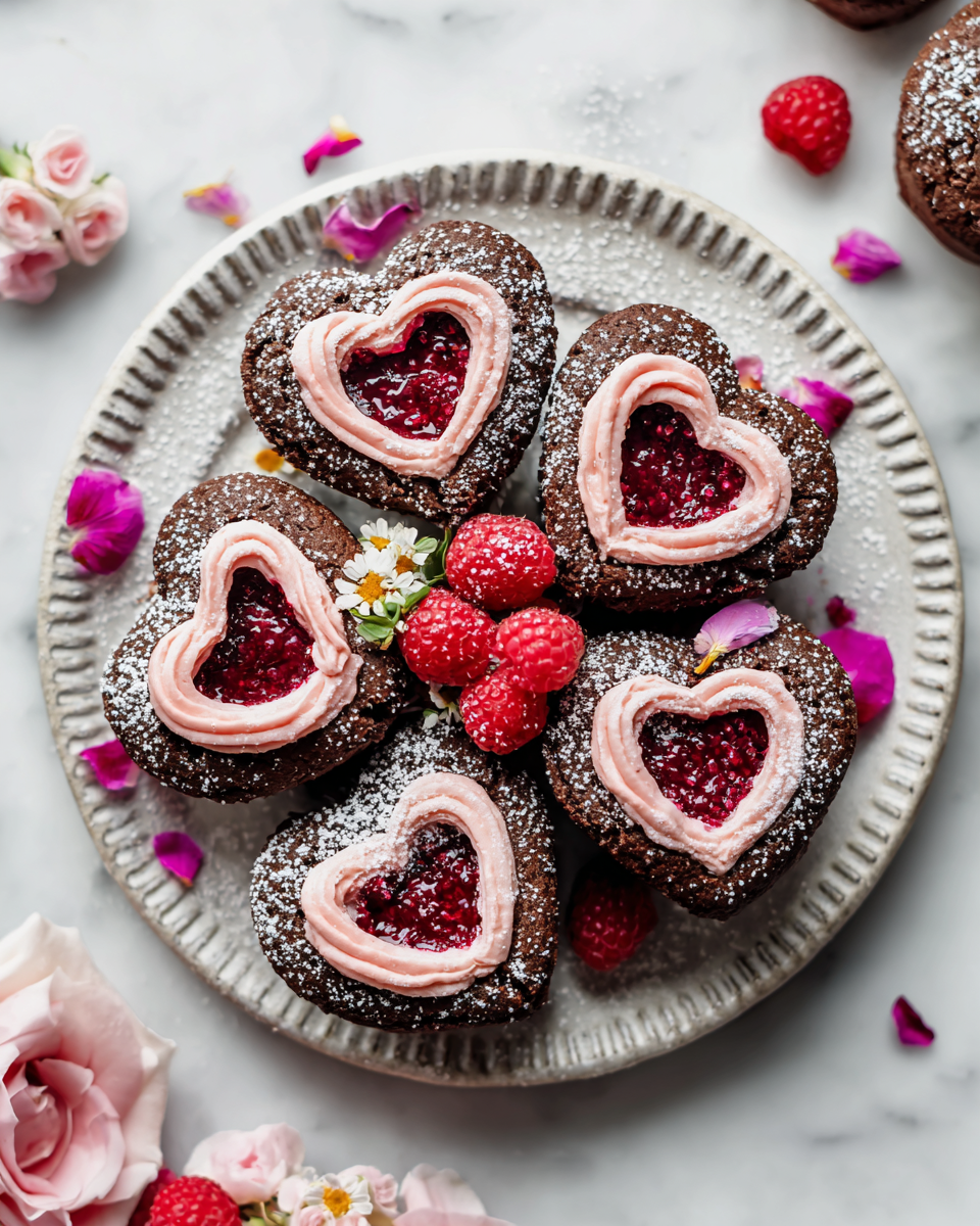 Cupcake a forma di cuore sanguinante con ripieno di lamponi freschi, dolce e decorativo, perfetto per celebrare l'amore.